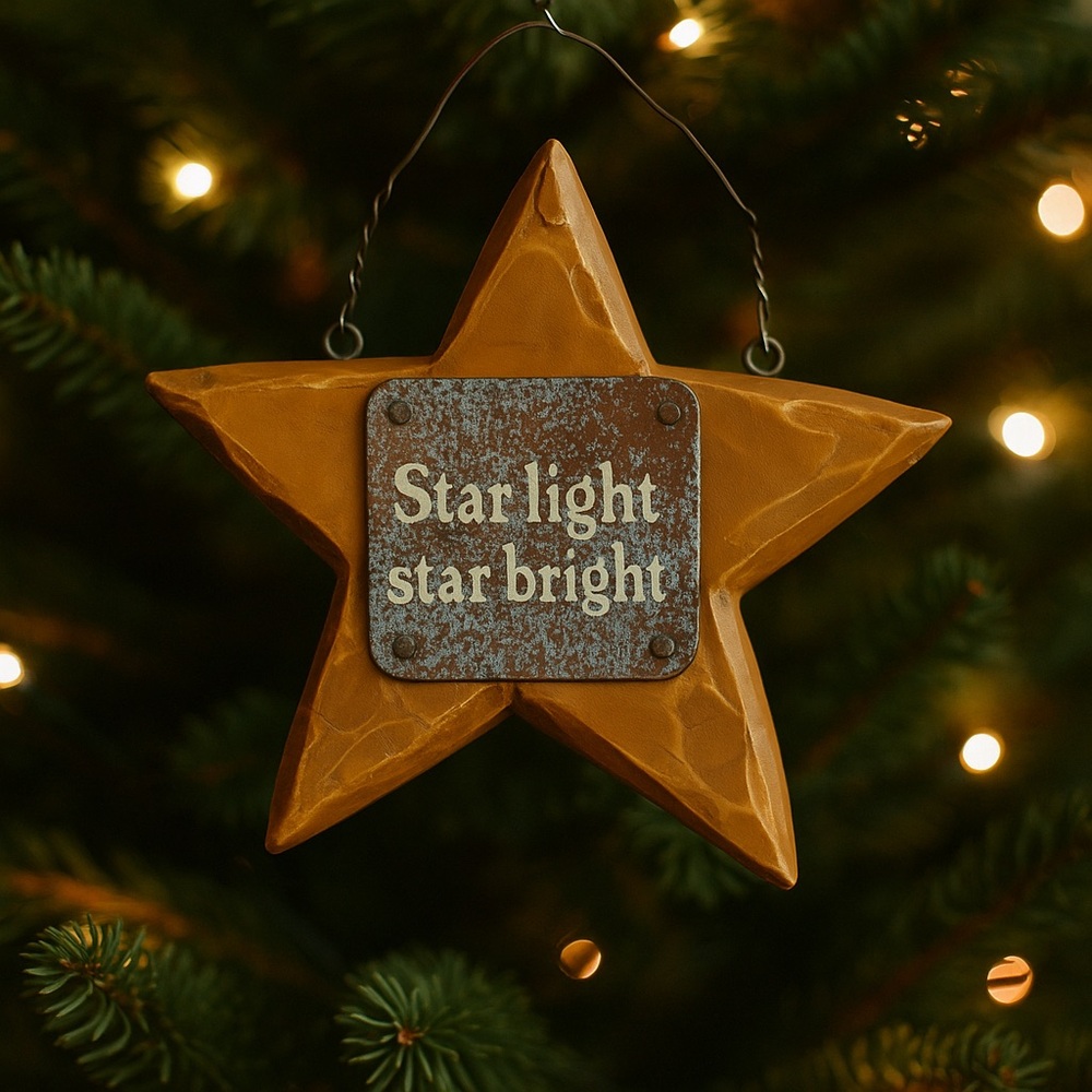 Rustic Wooden Star Ornament – “Star light star bright” Farmhouse Decor